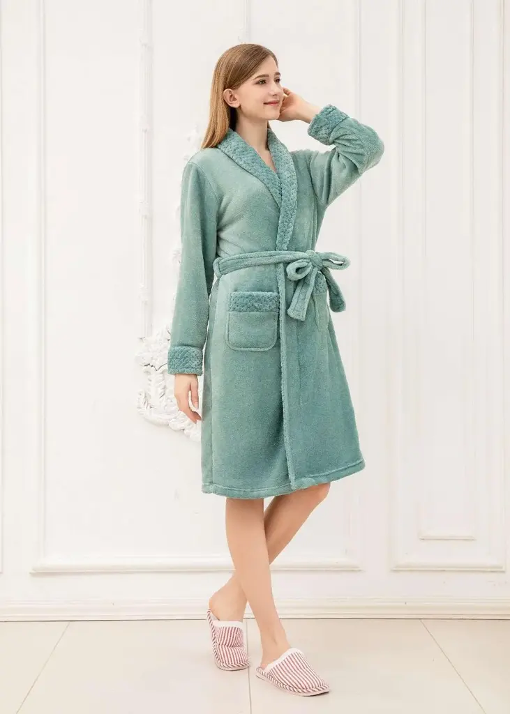 Spring GreenWaffle领 镶色 Bathrobe - M5699