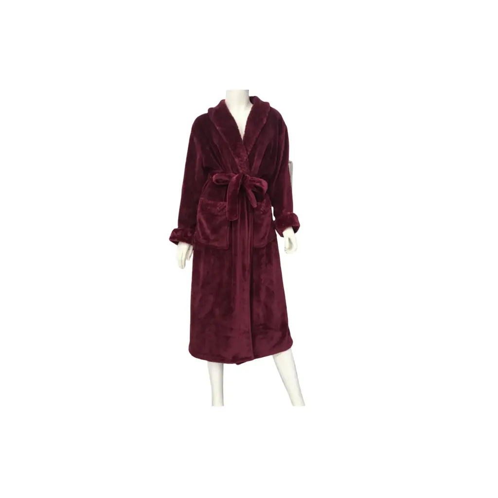 BurgundyWaffle领 镶色 Bathrobe - M5699