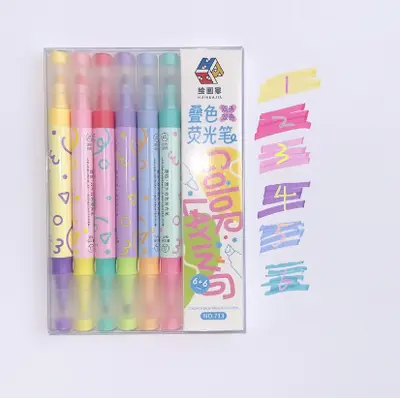 713-6 Double Head Double Color Gradient Fluorescent Pen 6 Colors - Display Boxed