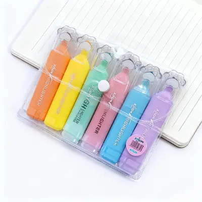 906-6 Macaroon Cat Claw Fluorescent Pen - Bagged 6 Pieces