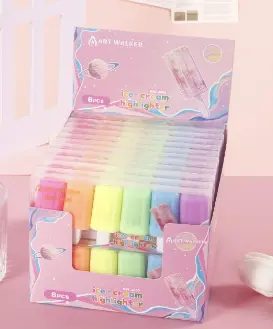 AW.2009 Hole-In-the-Edge Ice Cream Fluorescent Pen 6 Pieces