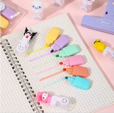 KC-228-37 Three-Liuou Fluorescent Pen PVC Bagged 6 Pieces