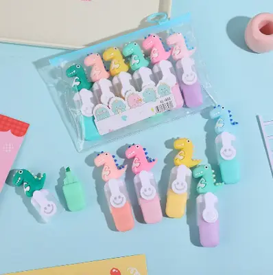 KC-228-43 Dinosaur Fluorescent Pen PVC Bagged 6 Pieces