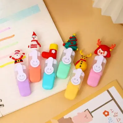 KC-228-33 Christmas Fluorescent Pen PVC Bagged 6 Pieces