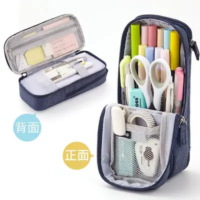 1820-4 Magnetic Closure Small Schoolbag Pen Bag - Navy Blue