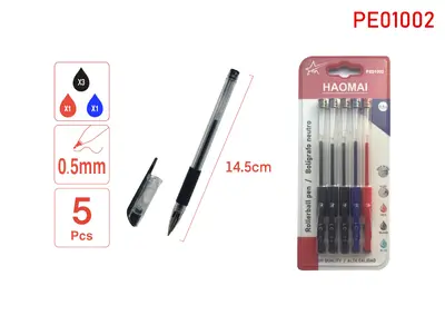 PE01002 Five Neutral Pens (3 Black, 1 Blue, 1 Red)