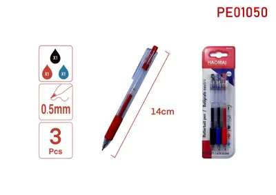 PE01050 Three Neutral Pens, Black, Red, Blue