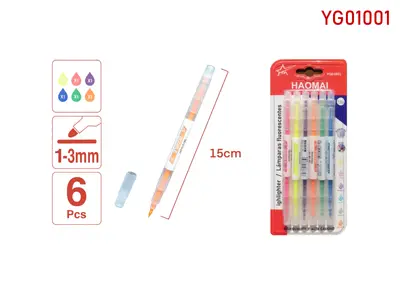 YG01001 Six pieces of fluorescent pens / 1 yellow, 1 pink, 1 purple, 1 blue, 1 green, 1 orange