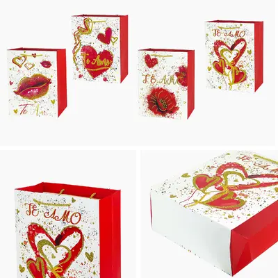 Red Glitter Horizontal Gift Bag - EST-3167M