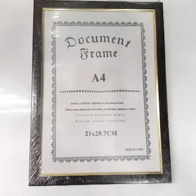 A4 Picture Frame - Black Wood Gold Edge (Without Stand)