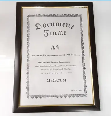 A4 Picture Frame - Black Wood Gold with Stand