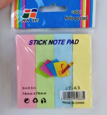 JT-A3 Single-Sided All-Color Post-it Note (4 Sheets), 100 Sheets