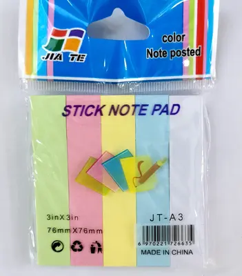JT-A3 Single-Sided All-Color Post-it Note (5 Sheets), 100 Sheets