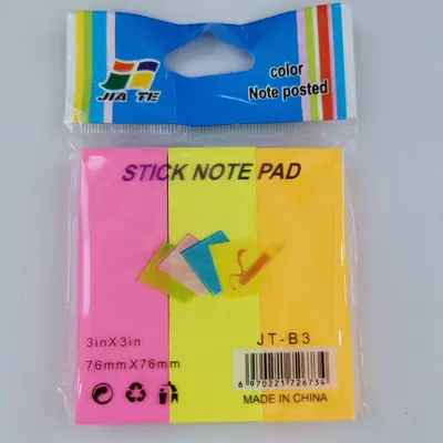 JT-B3 Single-Sided Fluorescent Post-it Note (3 Sheets), 100 Sheets