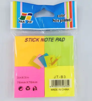 JT-B3 Single-Sided Fluorescent Post-it Note (4 Squares), 100 Sheets