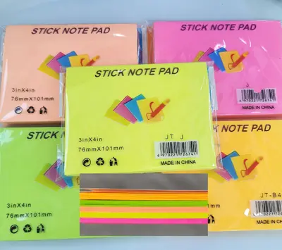 JT-C4 Fluorescent 3*4 Multi-Color Post-it Notes, 100 Sheets