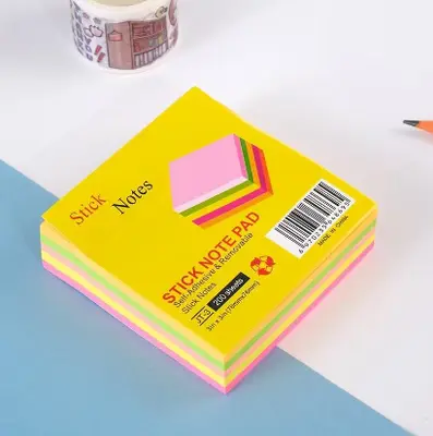 JT-3 Fluorescent 3*3 Post-it Notes, 200 Sheets (Multi-Color Pack)