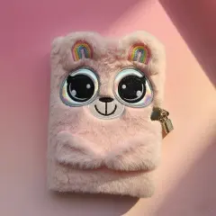 JM-8102 Pink Rabbit Fur Book with Lock A5