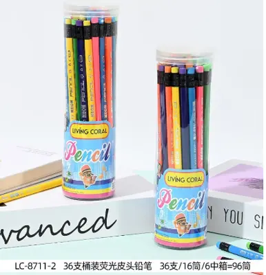 LC8711-2 Bucket of Fluorescent Shell Cover Pencils 36 pieces