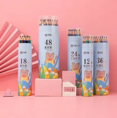 18-color plastic rod colored pencil buckets, cartoon style