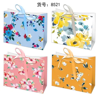 Printed Bow Horizontal Gift Bag - Small | 24*18*10cm | 8521 - Design 01