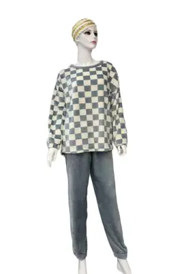 Blue White Plaid Two-Piece Loungewear Set - M5501