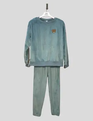Sky Blue小熊 Towel Embroidery Loungewear Set - M6360
