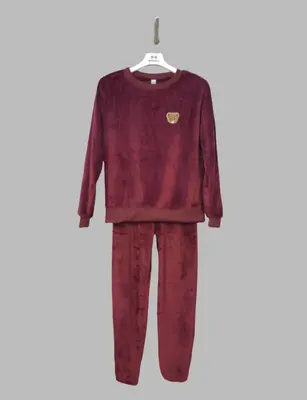 Burgundy小熊 Towel Embroidery Loungewear Set - M6360