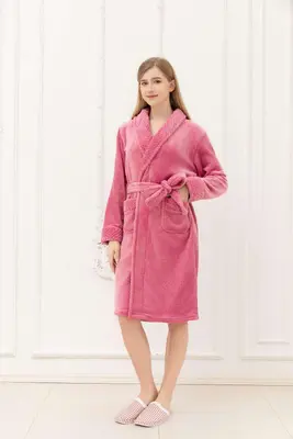 Warm PinkWaffle领 镶色 Bathrobe - M5699