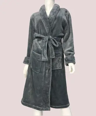 Light GrayWaffle领 镶色 Bathrobe - M5699