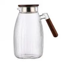 Ribbed Wooden-Handle Glass Jug - Clear 2.2L - YS03-MB