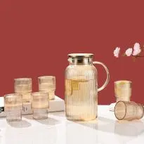 Tall Ribbed 7-Piece Glass Tea Set - YS007